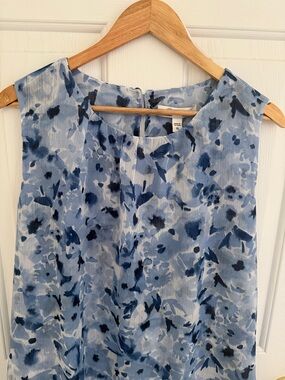 Christina B. Sleeveless Blue Floral Chiffon Blouse